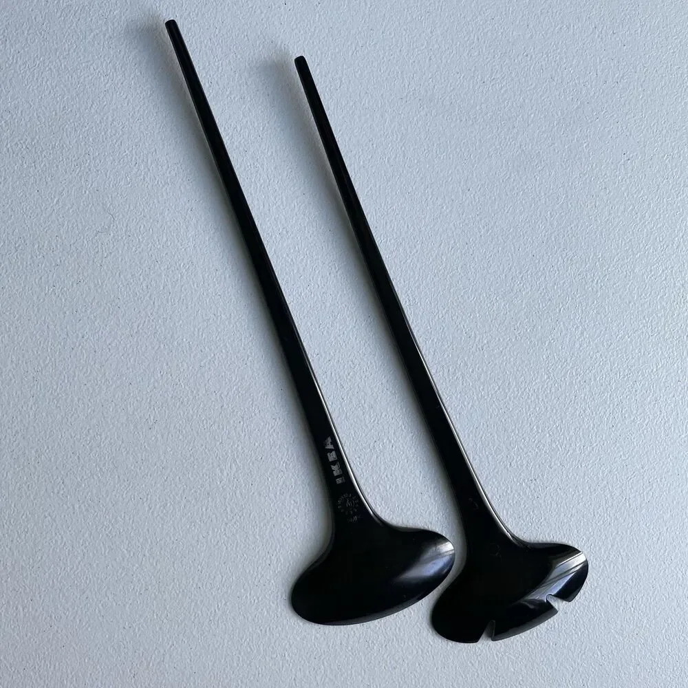Ikea Vintage Salad Tongs Fork & Spoon Utensils Set Black Plastic 12.5
